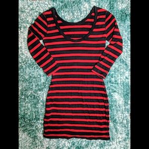 Striped 3/4 Sleeve Reversible Neckline Dress, XS